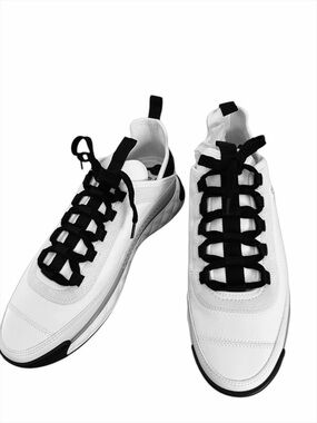 CHANEL White and Black Women's Athletic Sneakers with Black Laces